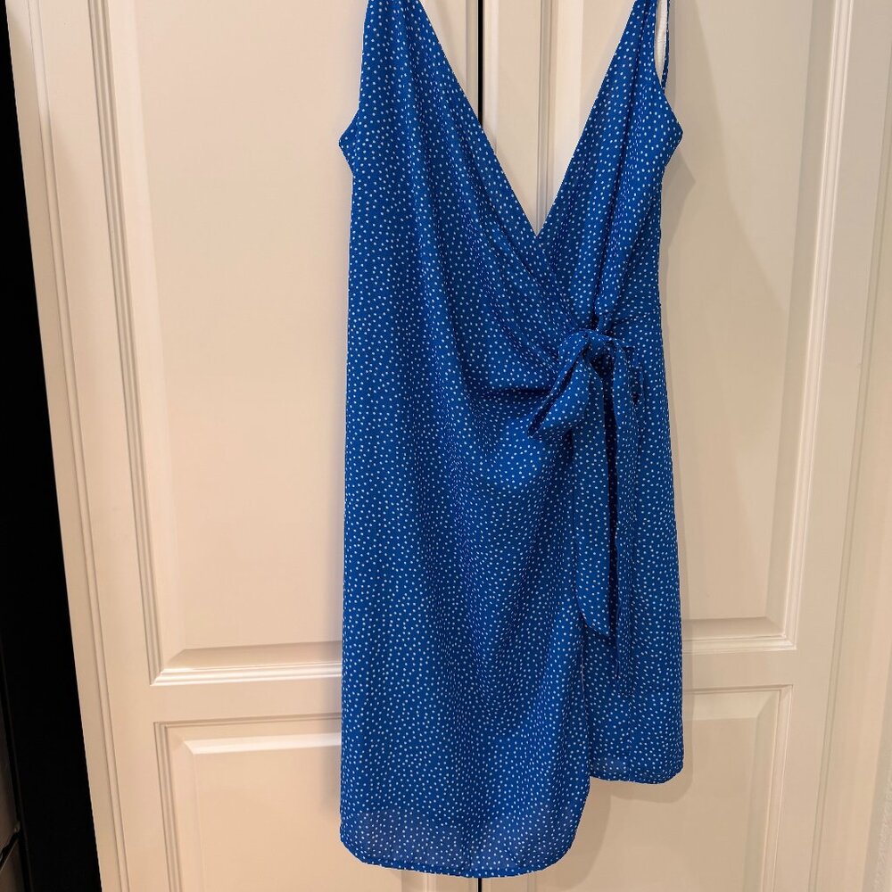 Blue and White Polka Dot Wrap Dress
